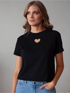 Black Heart Cutout Short Sleeve Top - Women